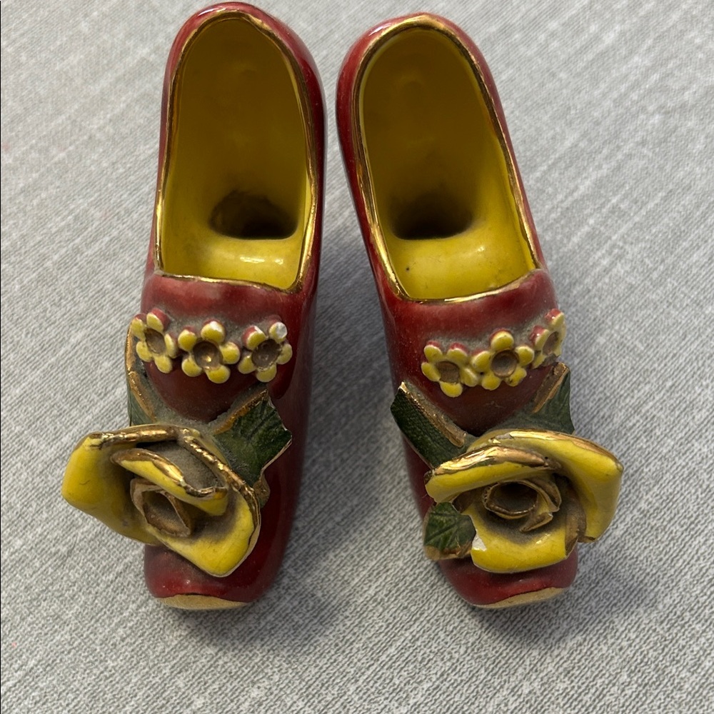 Red Floral Accent Women’s Heels with Yellow Rose Detail